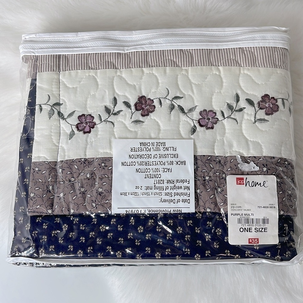 JCP Home Boho Quilted Floral Window Valance – Purple Multi 52” x 15” New - Picture 4 of 7